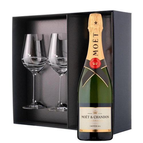 Moet And Chandon Brut Champagne 75cl And Diamante Venezia Glasses Gift Box Set